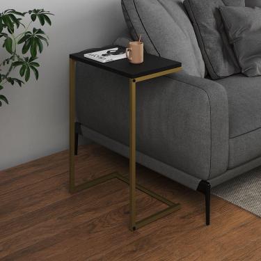 Imagem de Mesa Lateral De Apoio Industrial Sofá Charmme Ferro Dourado E Tampo Preto