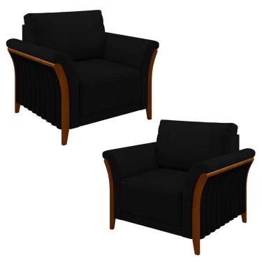 Imagem de Kit 2 Poltronas Decorativas Sala De Estar 102cm Pés Madeira Roya M22 Veludo Preto - Mpozenato