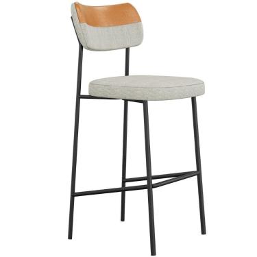 Imagem de Banqueta Alta Bar Estofada Milli Linho Caramelo/cinza A14 - Mpozenato