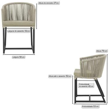 Imagem de 4 Cadeiras De Jantar Noronha Preta Corda Náutica E7 Trama Rami