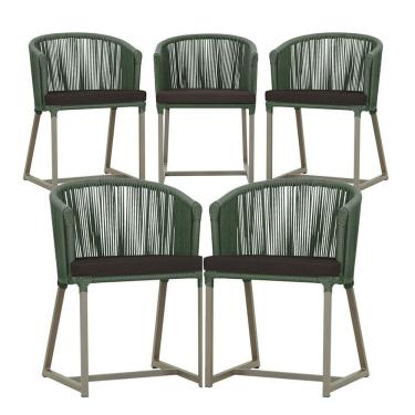 Imagem de 5 Cadeiras De Jantar Noronha Fendi Corda Náutica E9 Trama Verde