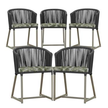 Imagem de 5 Cadeiras De Jantar Noronha Fendi Corda Náutica E5 Trama Preto