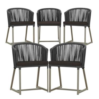 Imagem de 5 Cadeiras De Jantar Noronha Fendi Corda Náutica E9 Trama Preto