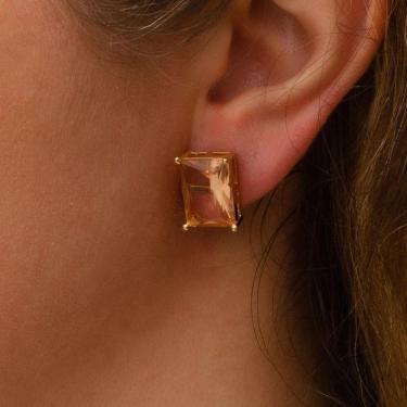 Imagem de Brincos Com Zircônia Retangulares Banhado A Ouro 18k