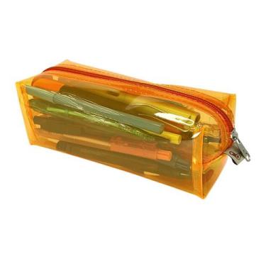 Imagem de Estojo Penal Escolar Transparente Grande Neon Laranja - GICALLI