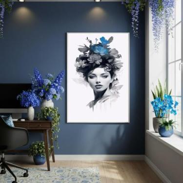 Imagem de Quadro Decor Mulher Com Flores 70X50Cm Mold Branca - Quadros On-Line