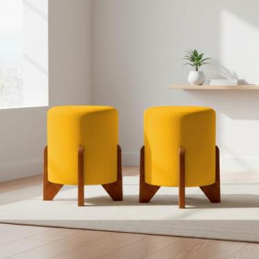 Imagem de Kit 2 Puffs Decorativos Eloah Redondo Assento Extra para Sala Quarto S