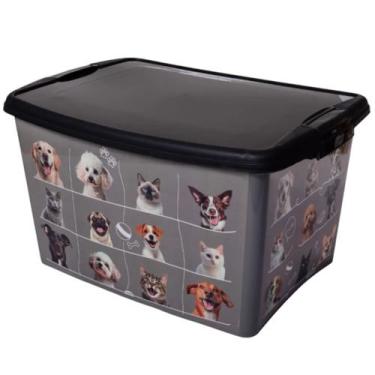 Imagem de Caixa Cesto Organizadora Brinquedos Pets Gatos Cachorros 18,7L Com Tam
