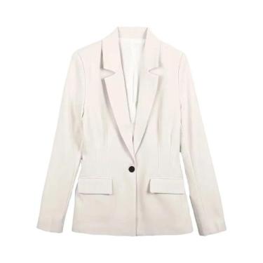 Imagem de Blazer Bege Slim Fit Com Decote Em V Para Mulheres Com Bolsos, Botão Ú