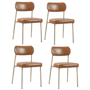 Imagem de Cadeira Jantar Estofada Pé Metal Rosê Kit 4 Lavy Sintético Amarula S08 - Mpozenato