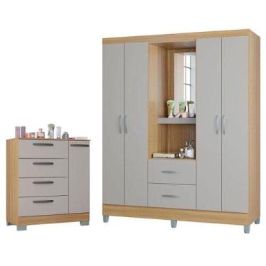 Imagem de Cômoda 868 4 Gavetas E 1 Porta Com Guarda Roupa Solteiro Córdoba 4 Por