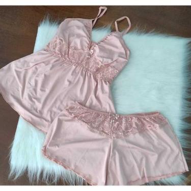 Imagem de Pijama Sensual Feminino Baby Doll Rendado Short Doll Liganete Verão Lu