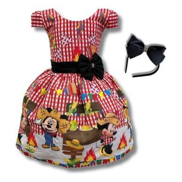 Imagem de Vestido Infantil Menina Festa Junina Xadrez Minnie São João, Vermelho,