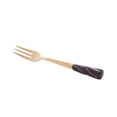 Imagem de Conjunto 4 Garfos Aço Inox Aperitivo Dourado Com Cabo Preto - Bon Gour