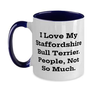 Imagem de I Love My Staffordshire Bull Terrier. Caneca de dois tons 325 ml, copo de cachorro Staffordshire bull terrier, presentes de piada para cachorro Staffordshire bull terrier