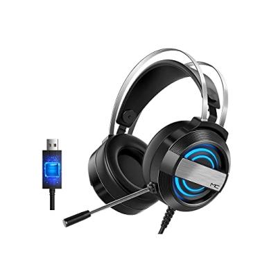Imagem de Headset para jogos MC Headset para jogos estéreo de 7.1 canais com microfone de redução de ruído de 360 ° Luz de respiração de 7 cores preta