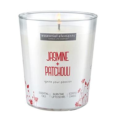 Imagem de Velas perfumadas Essential Elements da Candle-lite, fragrância de jasmim e patchuli, uma vela de aromaterapia de pavio único de 265 g com 50 horas de tempo de queima, cor off-white