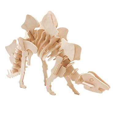 Imagem de Quebra-cabeça de animais de madeira 3D, quebra-cabeças de quebra-cabeças de animais Relacionamento pai-filho aprimorando borda suave para educação infantil para 6 anos de idade +(020 Stegosaurus)