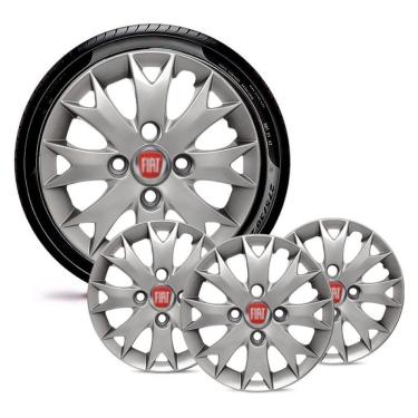 Imagem de Jogo 4 Calota Carros Fiat Todos Aro 13 Prata Emb Vermelho