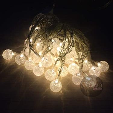 Imagem de Varal 20 Leds Cordão Bolinha Cristal 3m Luz Amarela Pilha