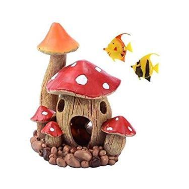 Imagem de Decoração de aquário Saim Resin Mushroom House Decorações Tanque de peixe Enfeite de paisagem 2 peças Decoração de peixe (cor aleatória)