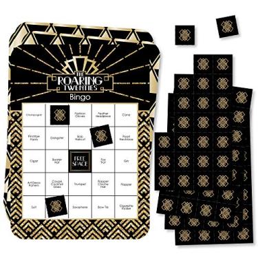 Imagem de Big Dot of Happiness Roaring 20's – Cartas e Marcadores de Bingo – Jogo de Bingo Art Deco Jazz Party da década de 1920 – Conjunto com 18