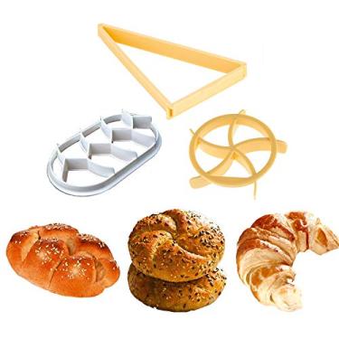 Imagem de Rolo de pão Kaiser, rolo de pão estilo alemão, cortador de croissant, conjunto de moldes de prensa de massa de 3 peças, carimbo de prensa de pão para assar