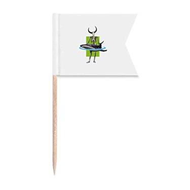 Imagem de Marcação de palito de baleia, capa com cabeça de touro, marcadores de rotulagem para bolo de festa, comida e queijos