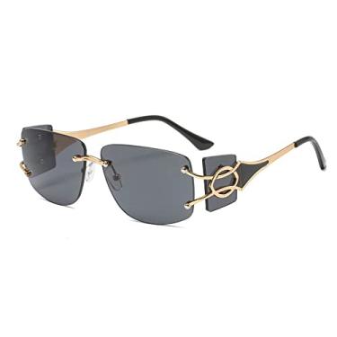 Imagem de Óculos de sol quadrados sem aro de diamante de corte fashion para homens vintage liga de liga larga óculos de sol feminino tons, ouro todo cinza, sem estojo