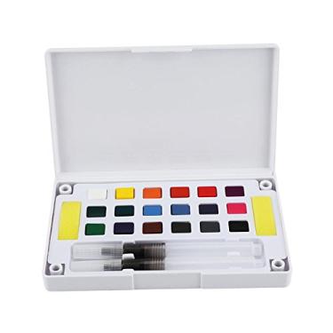 Imagem de Conjunto de pigmento de cor de água sólido brilhante portátil tinta aquarela para esboço infantil (inclui pigmento, pincel de água, paleta e esponja) (18 cores)