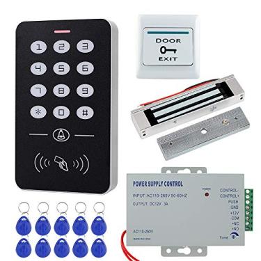Imagem de HFeng kit de sistema de controle de acesso barato conjunto de controle de acesso RFID controlador de teclado + 180 kg/350 lbs trava magnética elétrica + fonte de alimentação + 10 peças de chaveiros RF