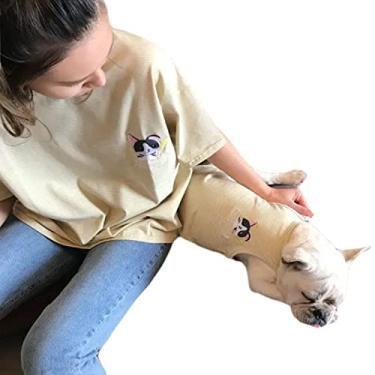 Imagem de Camisetas combinando para cães e donos roupas de família para cães Pitbull roupas para cães camisetas para papa e mamãe - mãe e animal de estimação camisetas sem mangas são vendidas separadamente (animal de estimação 3GG, amarelo)