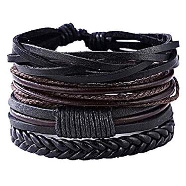 Imagem de KIT PULSEIRA DE COURO UNISSEX JOGO COM 4 PULSEIRAS P2001