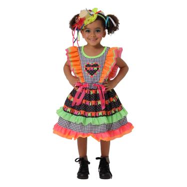 Imagem de Vestido Junino Infantil Caipira Colorido estampado com babados