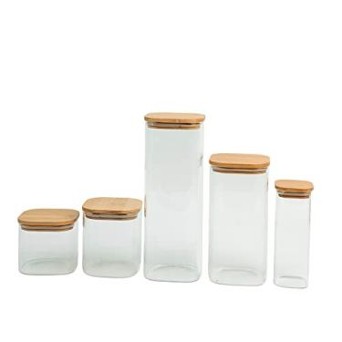 Imagem de KIT DE POTE HERMÉTICO DE VIDRO QUADRADO COM TAMPA DE BAMBU 5 PEÇAS - OIKOS
