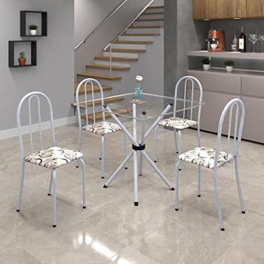 Imagem de Conjunto de Mesa Tubular 70x70cm Tampo de Vidro com 4 Cadeiras Ane B Soma Móveis