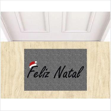 Imagem de Tapete Feliz Natal Na Cor Cinza Gorro Papai Noel. Decoração De Natal Para Quarto, Sala, Banheiro