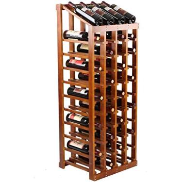Imagem de Rack de vinho de pinho da Nova Zelândia Rack de adega Prateleira decorativa para cozinhas Sala de estar Armazenamento de bar (cor: B) Efficency