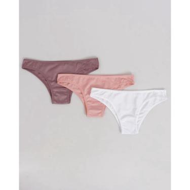 Imagem de Kit 3 Calcinhas Tanga Microfibra Rosa Nude Branca