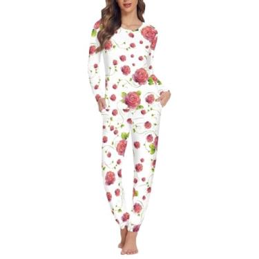 Imagem de ZWPINITUP Pijama feminino macio para uso doméstico com manga comprida, conjunto de calça confortável para o dia a dia, Morango, 3G