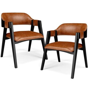 Imagem de Kit 2 Cadeiras Sala de Jantar Estar Living Estofada Suran L02 Preto Couríssimo Camel - Lyam Decor