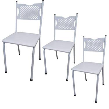 Imagem de Kit 3 Cadeira para Cozinha MC Tubular Almofadada Estrutura Branca com Assento Branco