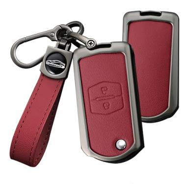 Imagem de HIBEYO Capa de chaveiro de couro para Mazda 2 3 5 6 8 Atenza CX5 CX-7 CX-9 MX-5 RX GH Demio acessórios com chaveiros Flip 2 botões Samrt Key Holder Cover-A chaveiro vermelho
