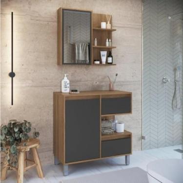 Imagem de Gabinete de Banheiro 80cm Paula com Espelheira 01 Porta Sem Cuba Mel/grafite