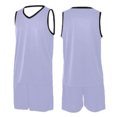 Imagem de CHIFIGNO Camiseta masculina de basquete Gold Glitter Mermaid Scales, camiseta de futebol, camiseta de basquete feminina PPS-3GG, Azul lavanda, G