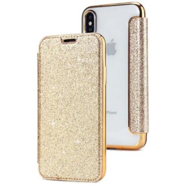 Imagem de Luxo glitter fino livro couro tpu carteira flip case para iphone 14 pro 6 6s plus 7 plus 5 se capa para iphone 8 plus x xs xr, ouro, para iphone 8