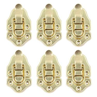 Imagem de Geesatis 6 pçs caixa de metal bico de pato trava decorativa caixa de ferrolho porta-malas ferrolhos de trava para joias caixas de caixa de madeira, com parafusos de montagem, ouro, 6,8 cm x 3,8 cm