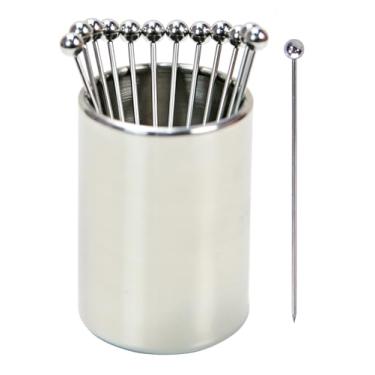 Imagem de Lexenic Palhetas de coquetel de metal de 11 cm + kit de suporte, conjunto de espetos de aperitivos reutilizáveis de aço inoxidável 304 premium para sanduíches, lanches de churrasco, coquetéis. (11 cm)