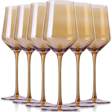 Imagem de Physkoa Conjunto de taças de vinho âmbar de 170 a 425 g de haste longa sopradas à mão taças de vinho exclusivas para presente para bar festa de Natal