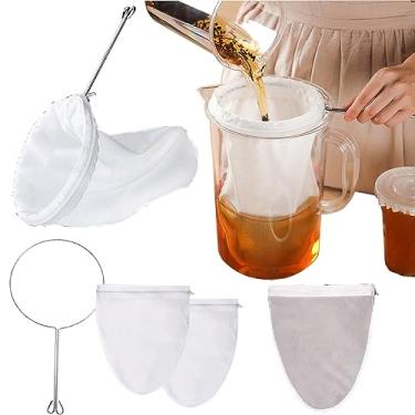 Imagem de Panos de queijo para coar com alça, 3 coadores reutilizáveis de malha extrafina, 2 sacos de leite de nozes de algodão e 1 saco de filtro de nylon, gaze para coar coador de suco de queijo e leite de